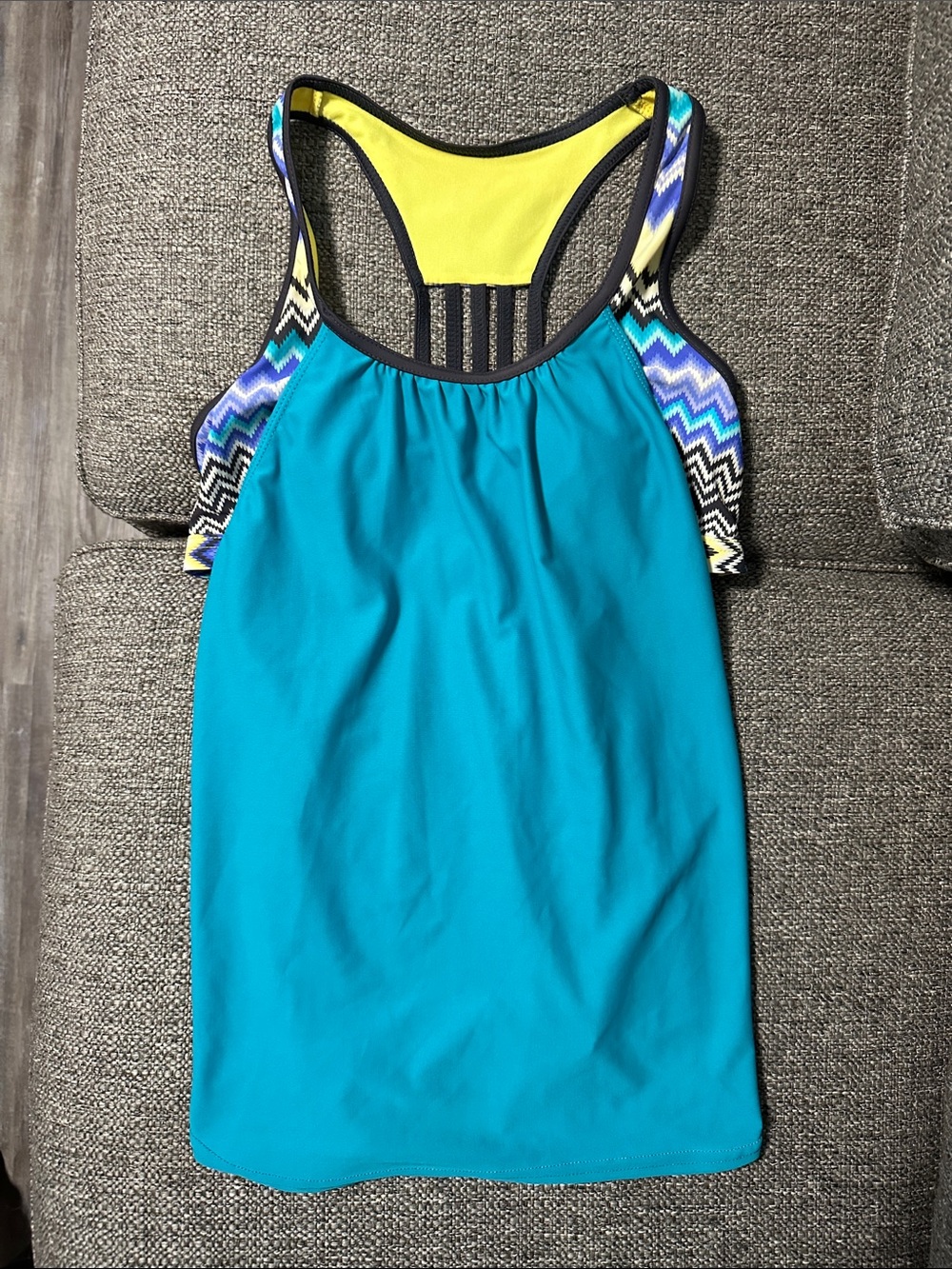 ZeroXposur Turquoise Swim Top with Chevron Straps